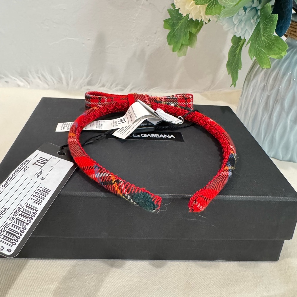 SOLD‼️NEW✨Dolce & Gabbana Red Tartan Virgin Wool Girls Hairband Headband - Picture 12 of 12